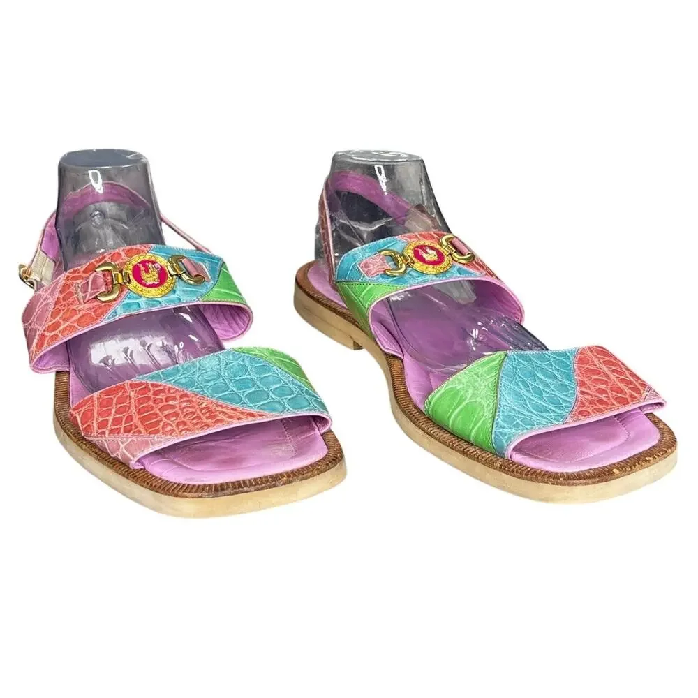 Vintage Wendel’s Italian Made Pastel Pink Blue Alligator Sandals Size US 11/11.5